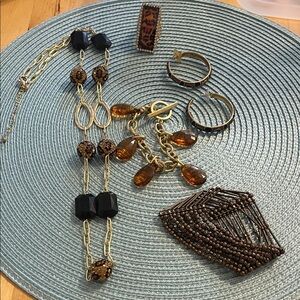 Animal Print Jewelry Set with Black and Brown Accents- 5 pieces